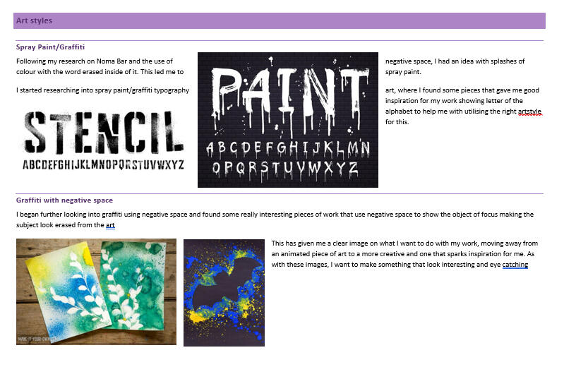 I then looked more into spray paint, the fonts and how graffiti is used with negative space