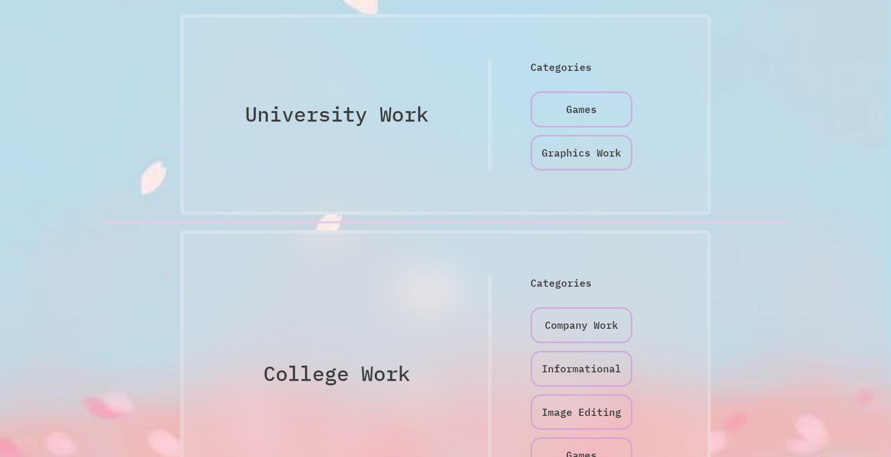 Selection page from this portfolio (PREVIOUS DESIGN)