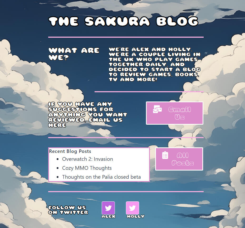 Opening page to blog